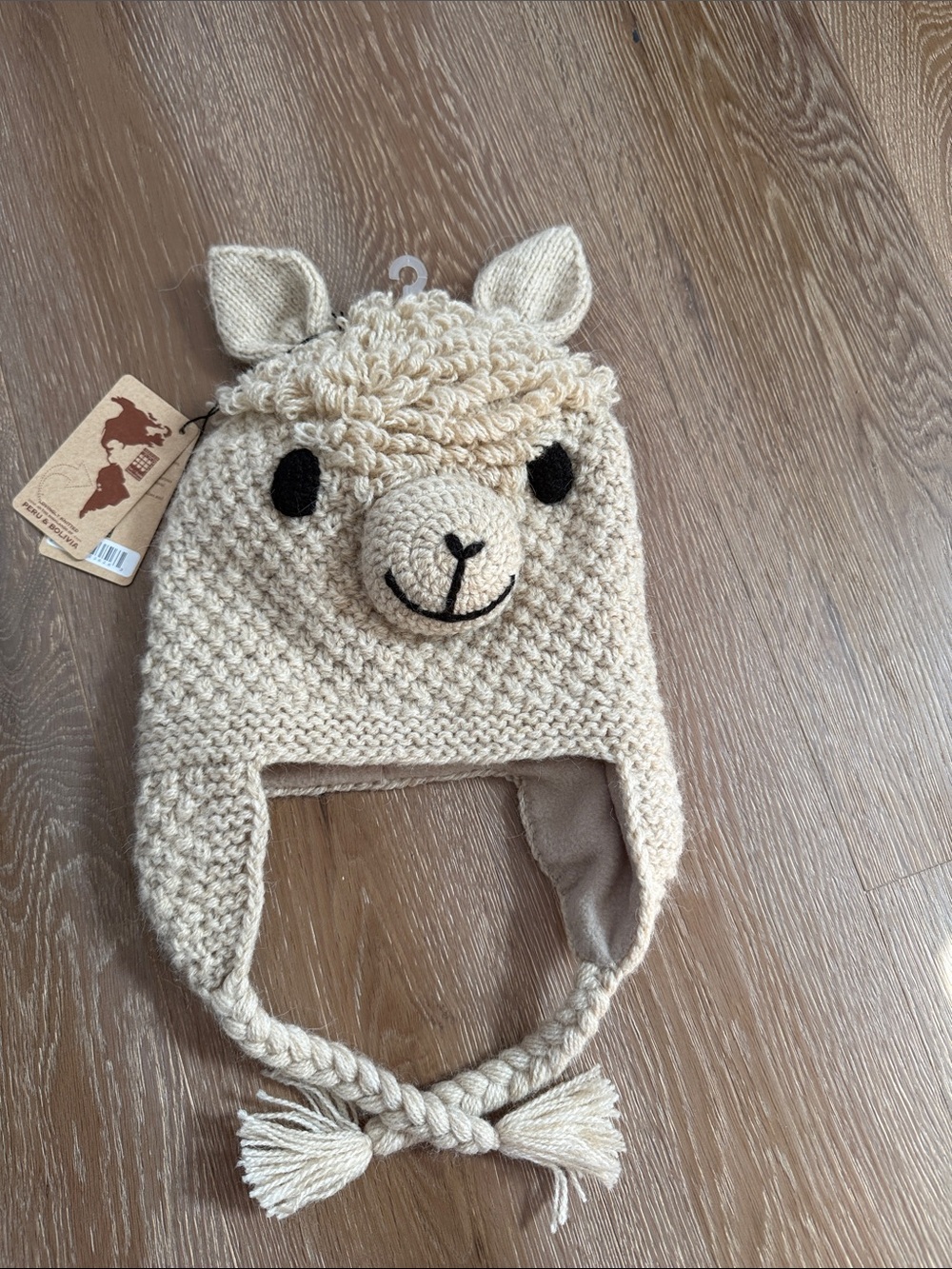 Kids Cream Llama Knit Earflap Hat